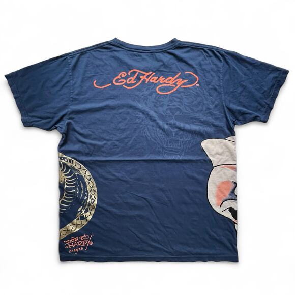 Ed Hardy Christian Audigier Skull Cobra Foil AOP T Shirt Y2K Streetwear Hype L - Picture 3 of 12